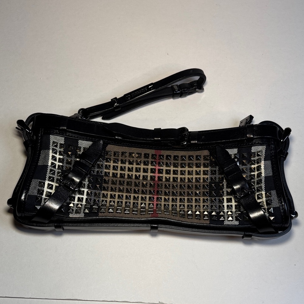 Burberry Prorsum Studded House Check Clutch with Wristlet Strap
